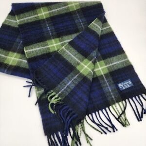Burberry's Vintage 100% Cashmere Scarf Green/Dark Navy Scotland